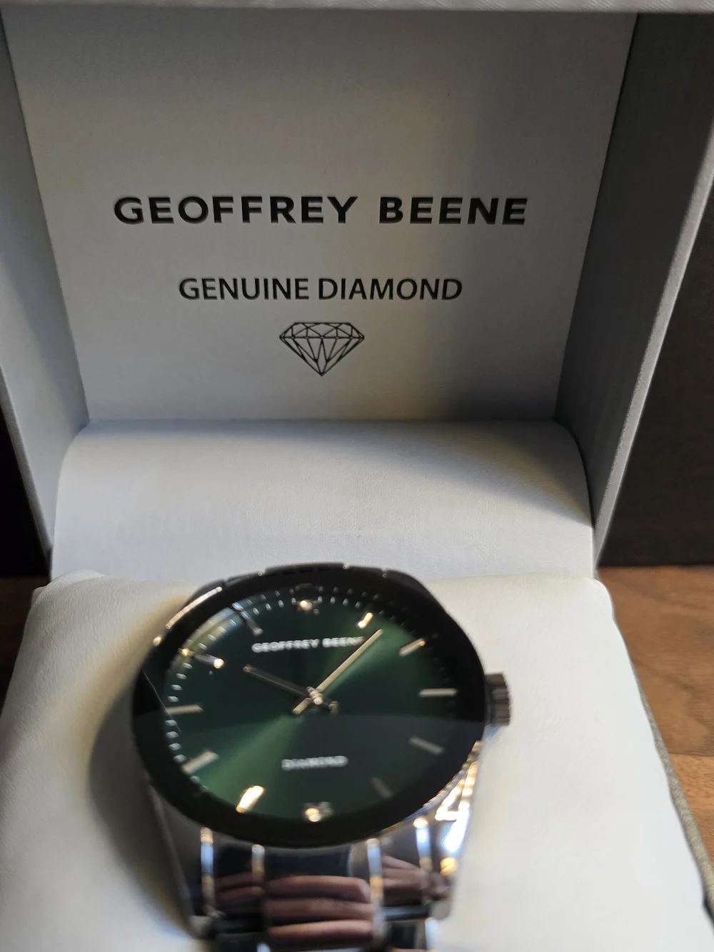 Geoffrey Beene Men’s Green Dial Stainless Steel Gunmetal Watch-New!